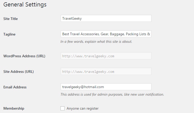 General Settings Screenshot