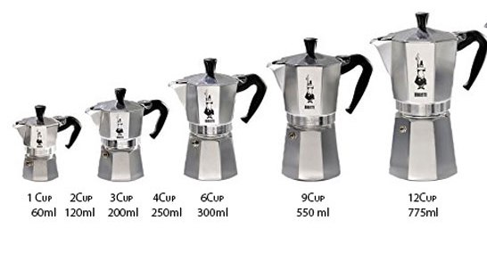 ALUMINIUM CRYSTAL GLASS MOKA POT STOVE TOP ESPRESSO MAKER 120ml 3 CUP BLACK  BLACK